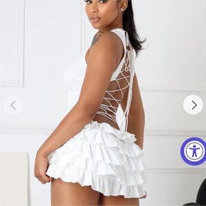 Edge White Backless Ruffle Dress